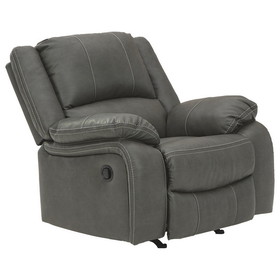 Benjara BM226481 Faux Leather Upholstered Rocker Recliner with Jumbo Stitching, Gray