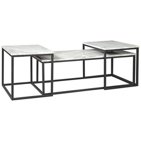 Benjara BM226510 3 Piece Occasional Table, Metal Frame, Marble Top, White and Black