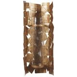 Benjara BM226522 Bulged Frame Metal Wall Sconce with Candle Holder, Antique Gold and Clear