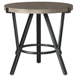 Benjara BM226525 Round Wooden Top End Table with Open Geometric Metal Base, Gray and Black