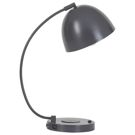 Benjara BM226572 Curved Metal Desk Lamp with USB and Wireless Charging Pad, Gray