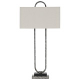 Benjara BM226577 Open Capsule Metal Body Table Lamp with Fabric Drum Shade, Gray and White