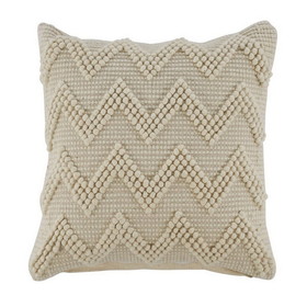 Benjara BM226991 20 x 20 Cotton Accent Pillow with Chevron Beaded Details, Set of 4, Cream