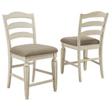 Benjara BM227049 Fabric Upholstered Barstool with Ladder Back, Set of 2, White and Brown