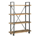 Benjara BM227085 4 Wooden Fixed Shelf Bookcase with X Metal Support, Brown and Gray