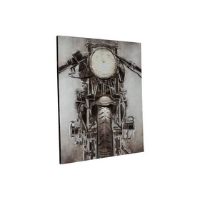 Benjara BM227121 Hand Painted Canvas Fabric Wall Art with Motorcycle Design, Gray and Black