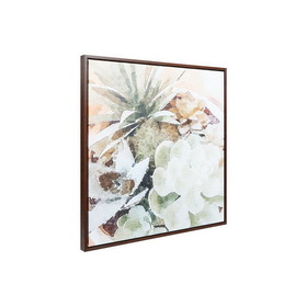 Benjara BM227141 Wooden Frame Wall Art with Painted Succulent Design, Multicolor