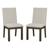 Benjara BM227174 Fabric Upholstered Side Chair with Wooden Legs, Set of 2, Gray and Brown