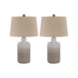 Benjara BM227188 Ceramic Body Table Lamp with Brushed Details, Set of 2, Beige and White