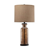 Benjara BM227214 Glass Table Lamp with Fabric Drum Shade, Gold and Beige