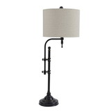 Benjara BM227216 Metal Table Lamp with Drum shade and Adjustable Arm, Gray and Black