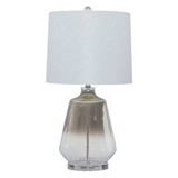 Benjara BM227352 Sculptured Glass Frame Table Lamp with Fabric Shade, Gray and White