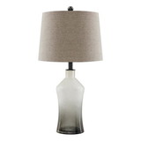 Benjara BM227354 Vase Shape Frame Table Lamp with Fabric Shade, Set of 2, Gray and Clear