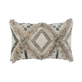 Benjara BM227356 22 x 14 Woolen Face Accent Pillow with Fringe Details, Set of 4, Cream