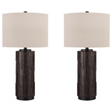 Benjara BM227374 Textured Polyresin Frame Table Lamp with Drum Shade, Off White and Bronze