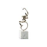 Benjara BM227395 Twisted Scrolled Metal Sculpture with Marble Base, Champagne Gold and White
