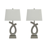Benjara BM227555 Scrolled Resin Table Lamp with Rectangular Shade, Set of 2, Gray and White