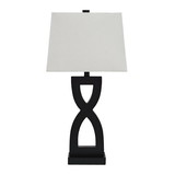 Benjara BM227556 Resin Body Table Lamp with Hardback Shade, Set of 2, Black and White