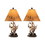 Benjara BM227560 Resin Body Table Lamp with Antler and Pinecone Design, Set of 2, Brown