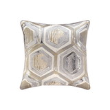 Benjara BM227647 Fabric Pillow with Hexagonal Print and Zipper Closure, Set of 4, Silver