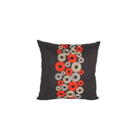 Benjara BM229384 Square Fabric Pillow with Embroidered Circles, Black