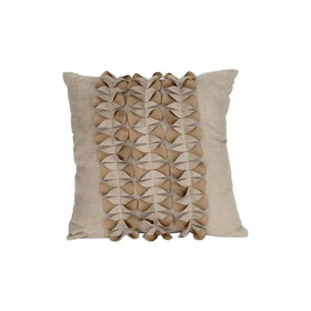 Benjara BM229385 Fabric Accent Pillow with Pleated Bow Design, Beige