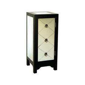 Benjara BM229409 34 Inch Wood and Mirror Storage Chest with 1 Door, Black