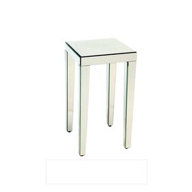 Benjara BM229412 26 Inch Beveled Mirror Wood Accent Table, Silver