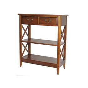 Benjara BM229414 2 Drawer Wooden Accent Table with X Shape Sides, Brown
