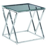 Benjara BM229488 Diamond Shaped Metal Accent Table with Glass Top, Silver