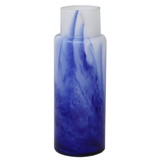 Benjara BM229503 Abstract Pattern Cylindrical Glass Vase, White and Blue