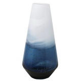 Benjara BM229504 Conical Glass Vase with Swirl Pattern, Blue and White