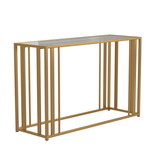 Benjara BM229642 Glass Top Sofa Table with Metal Tubular Base, Brass