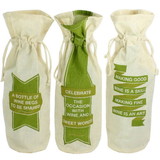Benjara BM229797 Quotes Printed Wine Bag, Assortment of 3, White and Green
