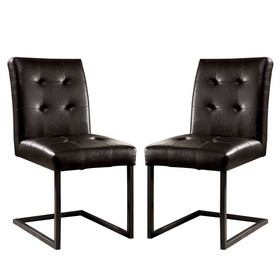 Benjara BM230018 35 Inch Vegan Leather Dining Chair, Metal Cantilever Base, Set of 2, Brown