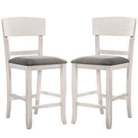 Benjara BM230034 Wooden Counter Height Chair with Curved Back, Set of 2, White and Gray
