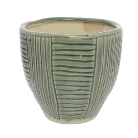Benjara BM230459 Round Embossed Ceramic Cachepot, Small, Teal Green