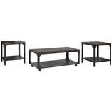 Benjara BM230896 3 Piece Metal Frame Occasional Table Set with Rivets, Brown and Black