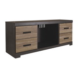 Benjara BM230898 63 Inches 2 Door Wooden TV Stand with Open Shelf, Brown and Gray