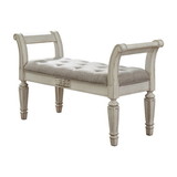 Benjara BM230917 46 Inches Tufted Fabric Padded Wooden Accent Bench, Antique White