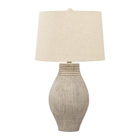 Benjara BM230940 Drum Shade Table Lamp with Paper Composite Base, Beige