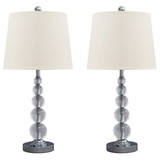 Benjara BM230947 Stacked Orb Base Table Lamp with Drum Shade, Set of 2, Off White and Chrome