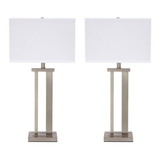 Benjara BM230954 Metal Frame Table Lamp with Hardback Shade, Set of 2, White and Silver