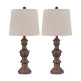 Benjara BM230966 Tapered Fabric Shade Table Lamp with Turned Base, Set of 2, Gray and Brown