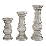 Benjara BM230978 Mercury Glass Candleholder with Pedestal Base, Set of 3, Silver