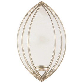 Benjara BM230984 Caged Oval Metal Wall Sconce with Mirror Insert, Silver