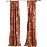 Benjara BM230991 Paris 4 Piece Floral Print Fabric Curtain Panel with Ties, Orange