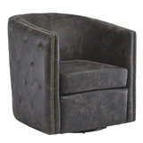 Benjara BM231371 31 Inch Barrel Back Leatherette Swivel Accent Chair, Black