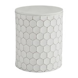 Benjara BM231410 Round Shaped Metal Accent Stool with Honeycomb Pattern, White