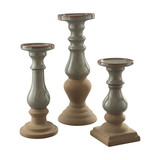 Benjara BM231416 Ceramic Turned Pedestal Design Candle Holder, Set of 2, Brown and Gray
